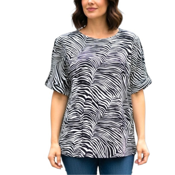 Ann Taylor Tops - Ann Taylor Factory Classic Black White Zebra Print Slit Twist Sleeve Top Large